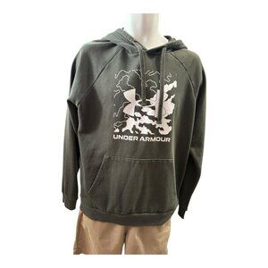 Under Armour Mens Rival Fleece Box Logo Hoodie~Size M~Green Grey Sweatshirt L140